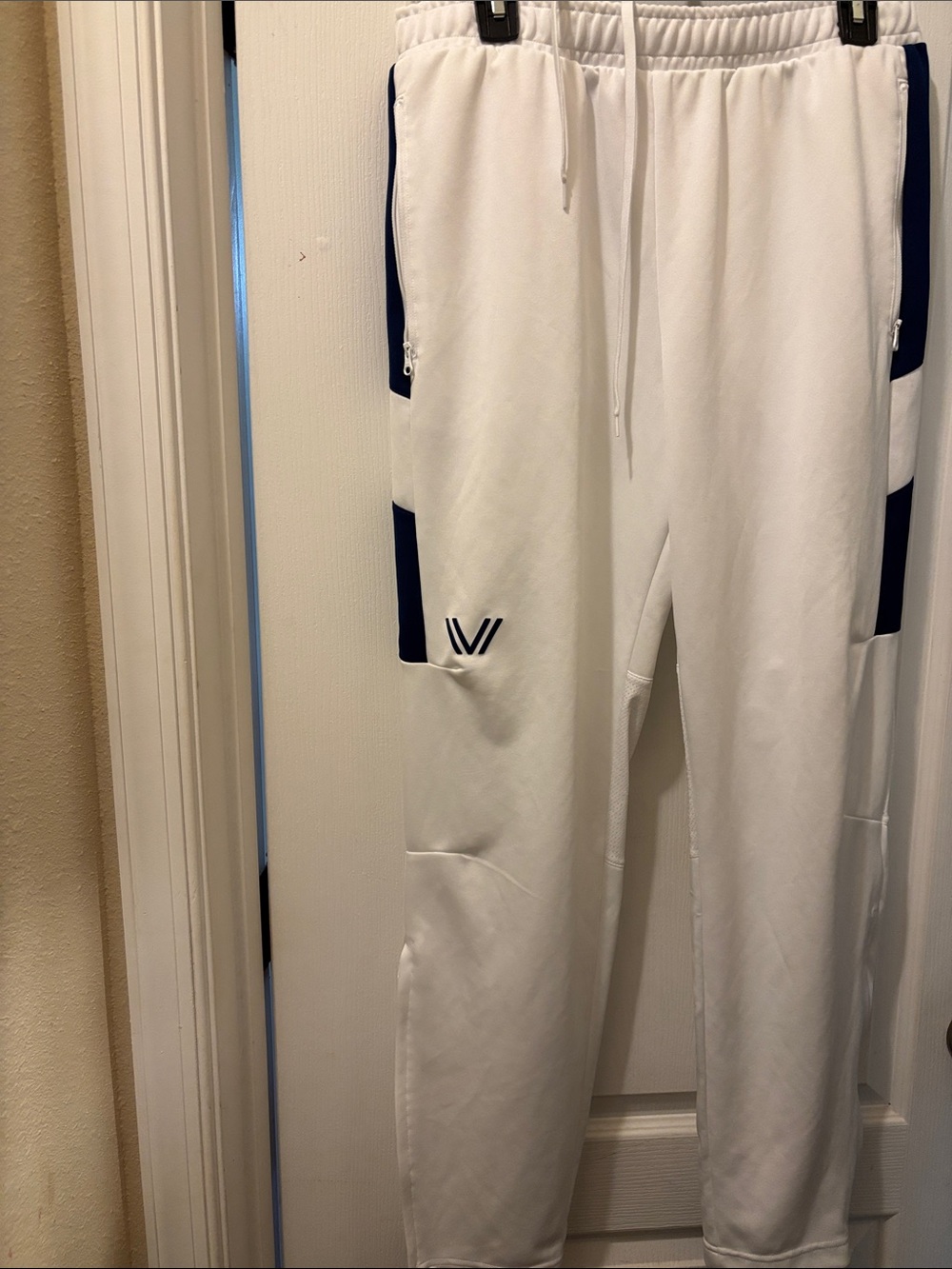 Peak Velocity Men's White/Navy Jogger Pants L Logo Drawstring Waist Pockets New